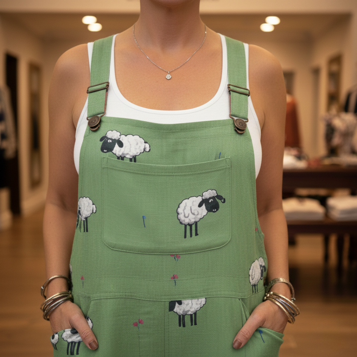 Lottie – Sheep Print Dungarees