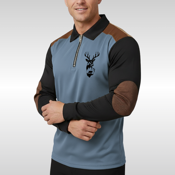 FLINT DEER PRINT ZIP POLO | EASY STYLE WITH QUIET CONFIDENCE
