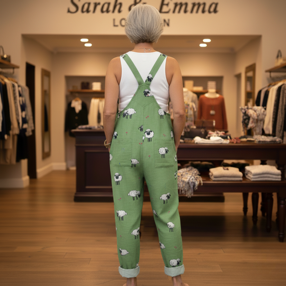 Lottie – Sheep Print Dungarees