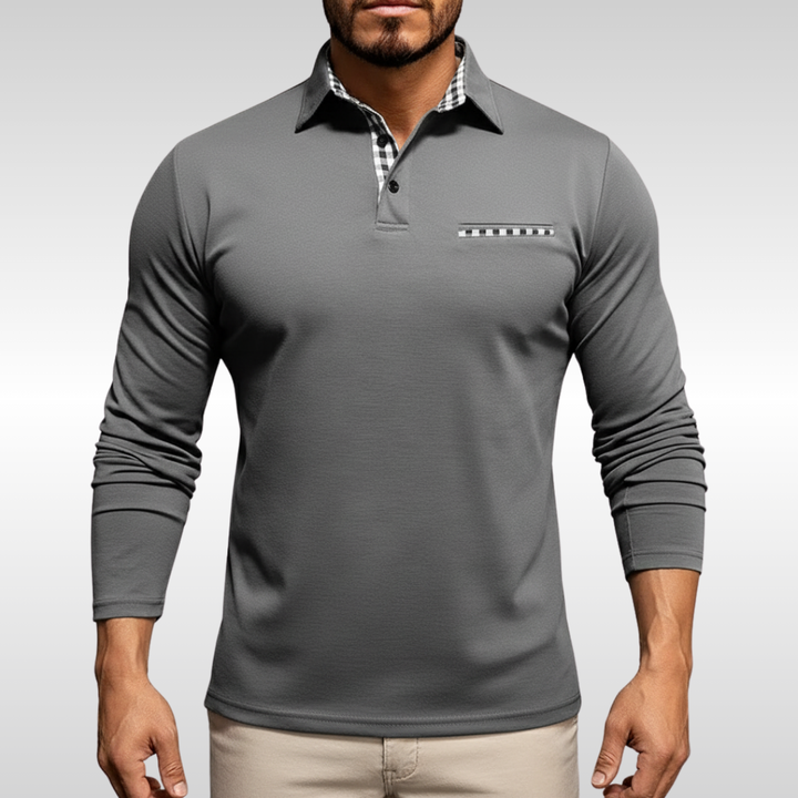 LEO CHECK LONG-SLEEVE POLO | CLEAN STYLE WITH SMART COMFORT