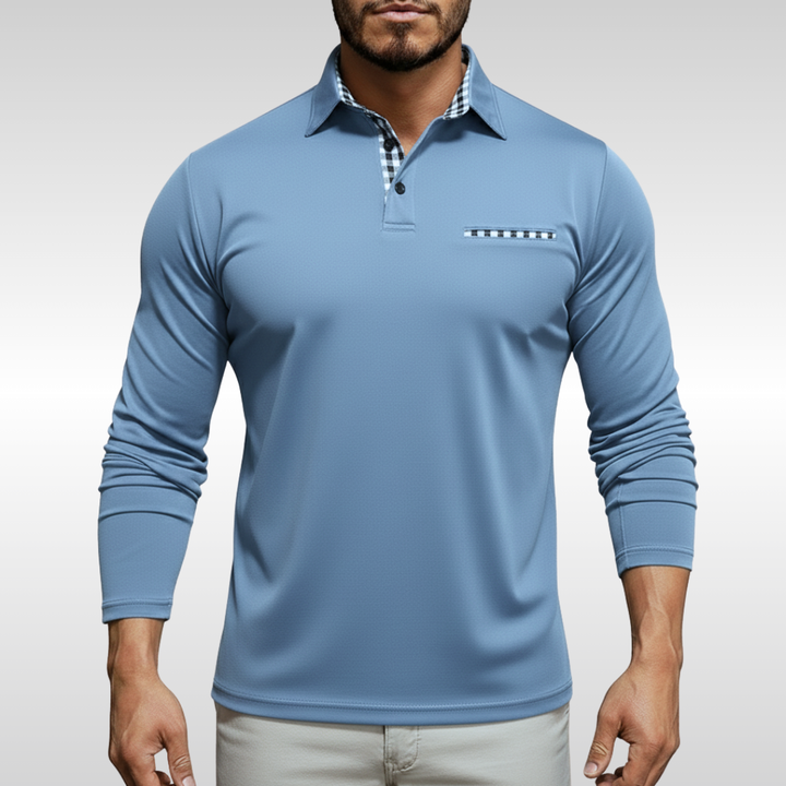 LEO CHECK LONG-SLEEVE POLO | CLEAN STYLE WITH SMART COMFORT