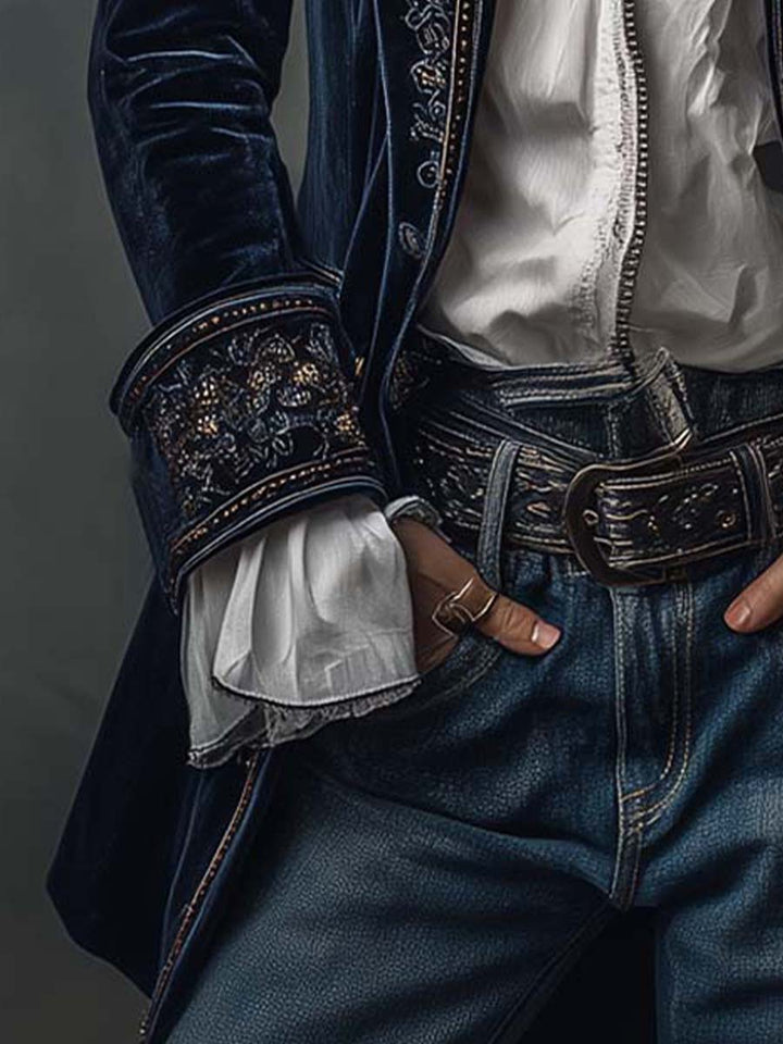 Federica | Long Vintage Velvet Jacket with Embroidery