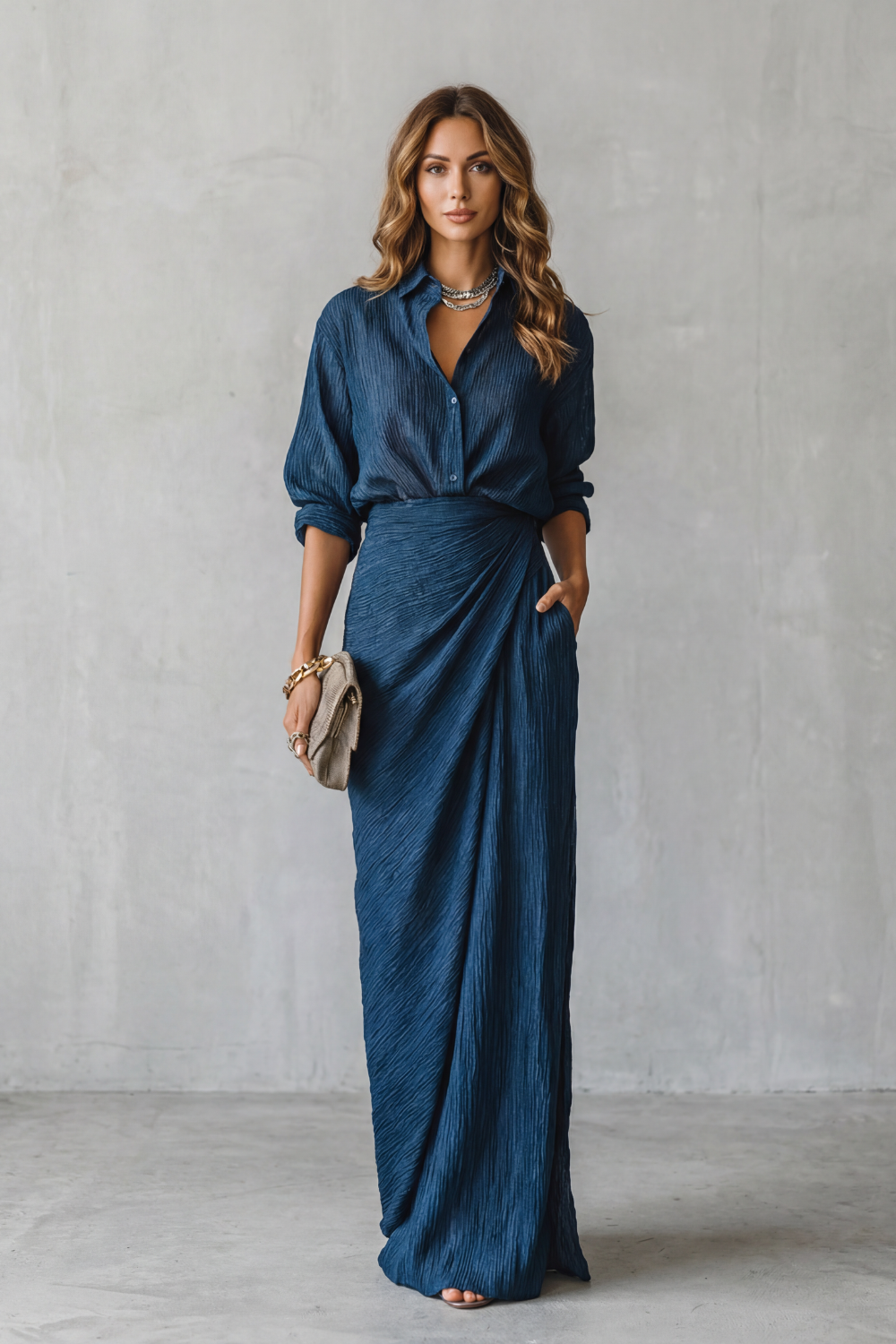 Azelline – Pleated texture elegance – Two-piece set