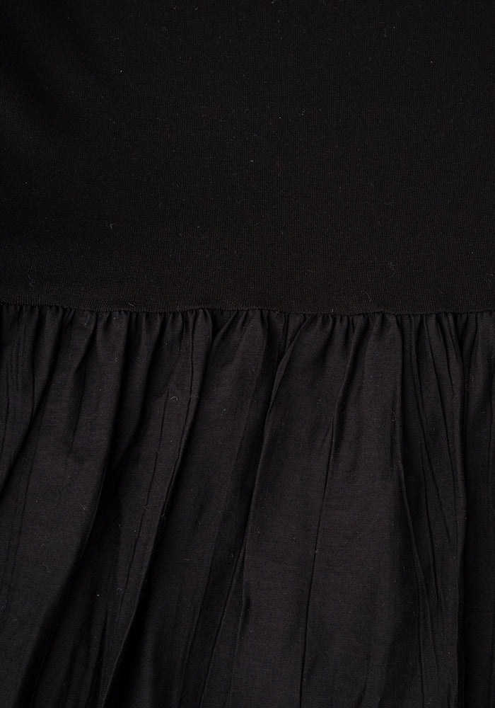 Vara Mixed Fabric Midi Dress (Black)